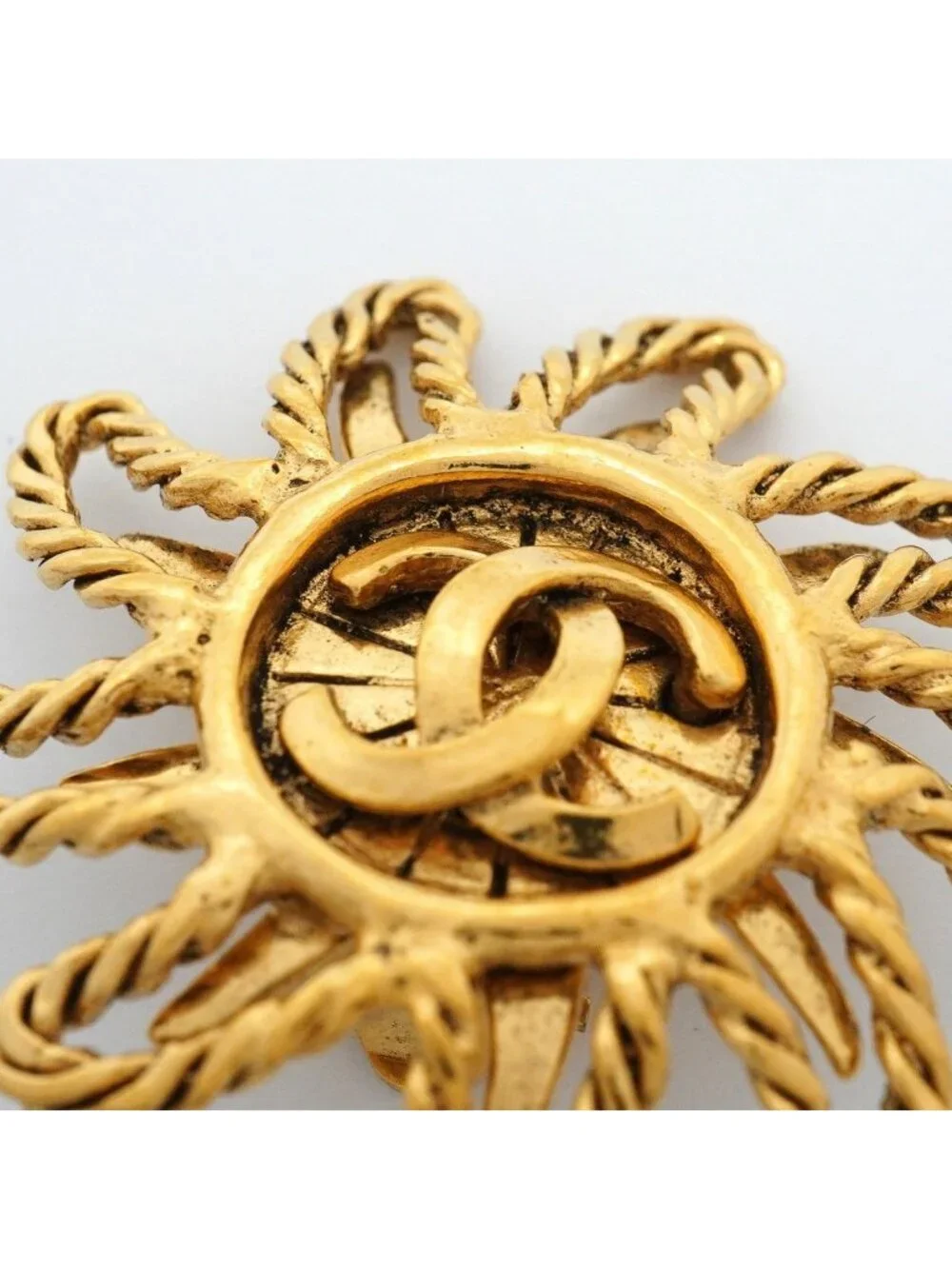 Chanel Earrings Vintage CC Logo Sun Motif Gold Plated
